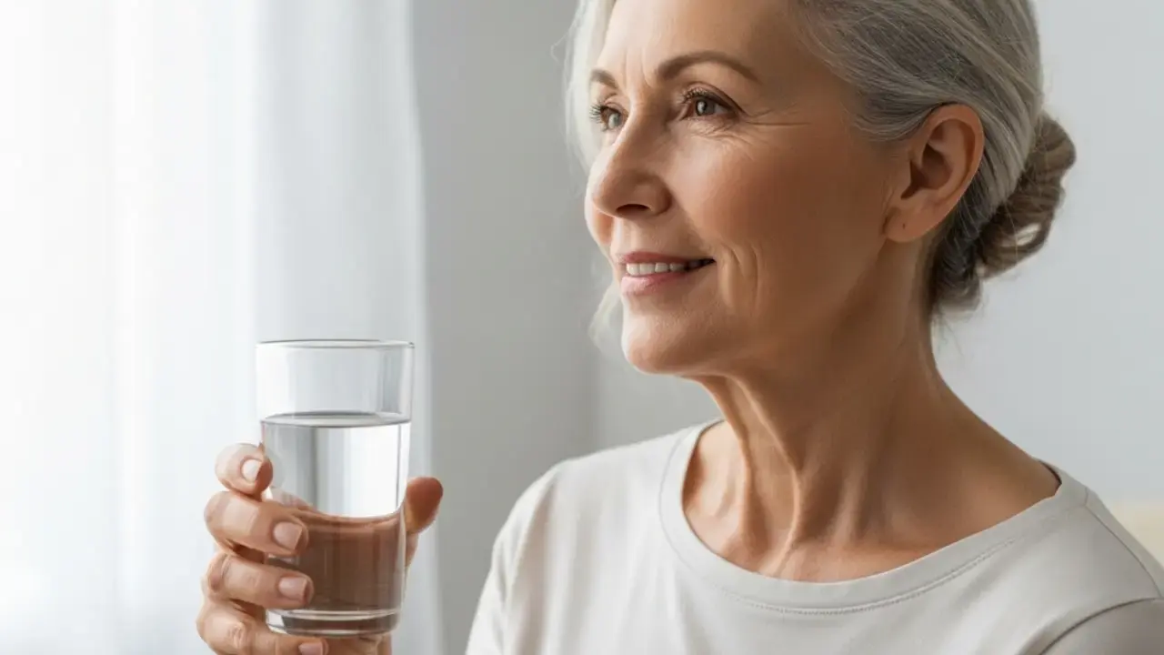 mulher idosa saudavel copo agua